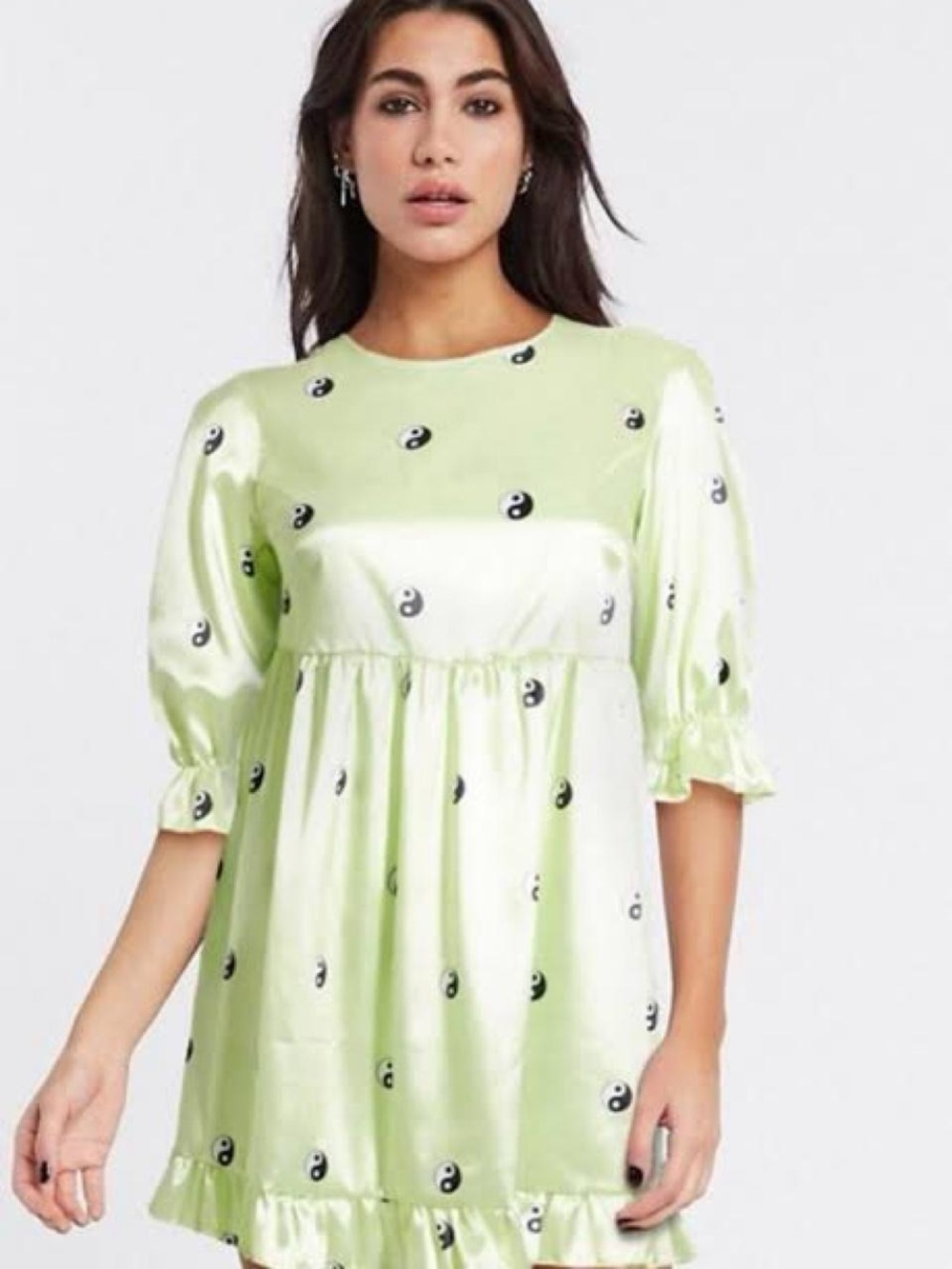 Vintage Supply Light Lime Satin Yin Yang Mini Dress